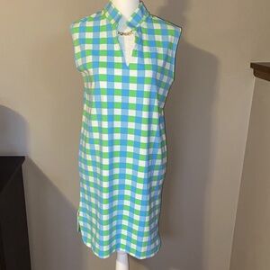 Sailor Sailor Vibrant Checkered Lucille Midi Dress in Blue and Green Size Medium